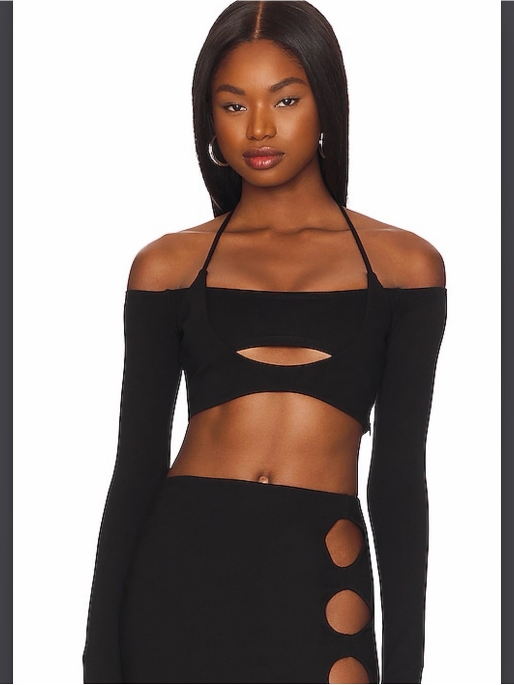 H:ours Off-Shoulder Black Cutout Crop Top